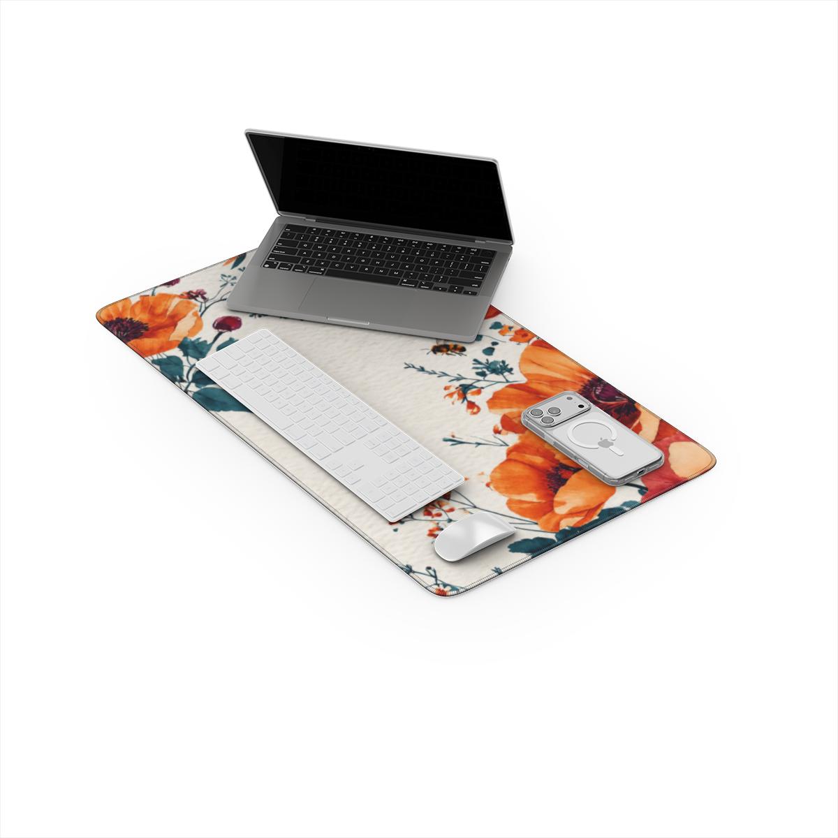 Boho Floral Desk Mat – Extended Mouse Pad for Aesthetic Office & Gaming Setups