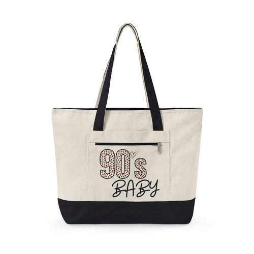 90s Baby Quote Canvas Zippered Tote Front and Back Print Multiple Colors in Trim Available